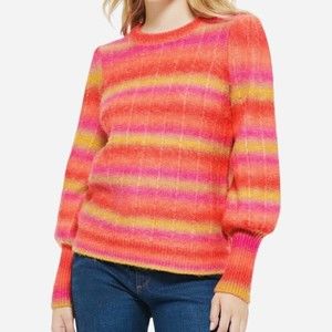 NWT Karl Lagerfeld Paris Striped Multicolored Balloon Sleeve Sweater Sz M
